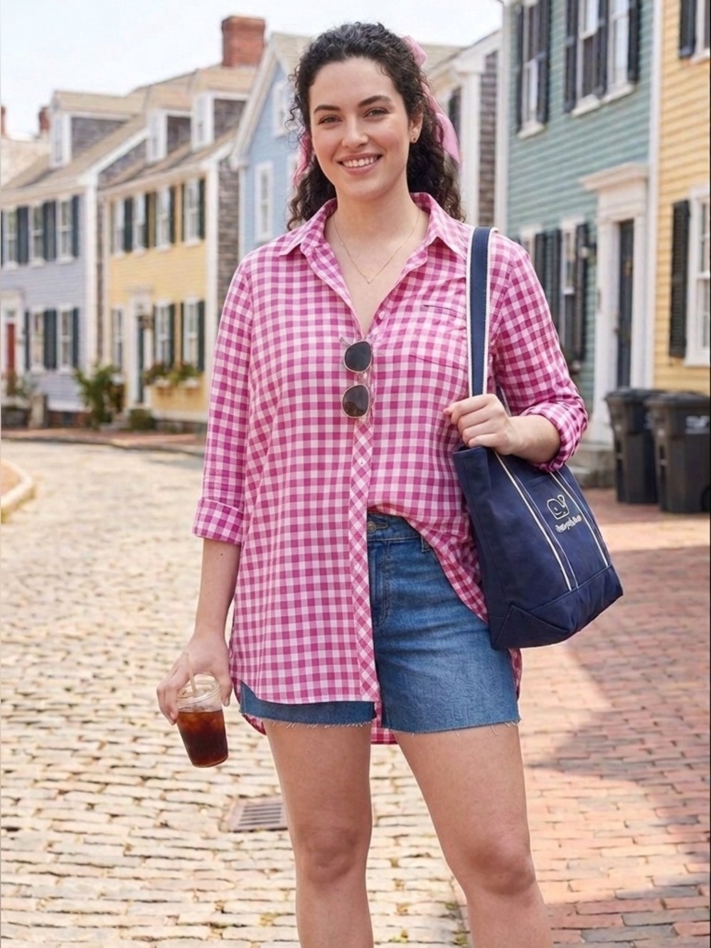 Vineyard Vines (Size 16) 100% cotton Lipstick Pink White Check Gingham Button Up